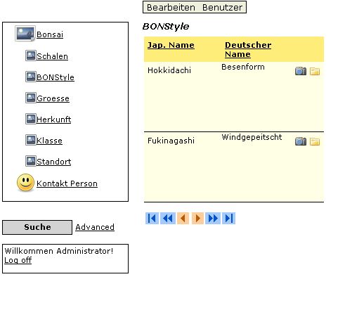 Ansicht der Unterdatenbank, mit den Styles