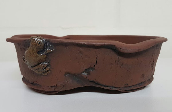 Shohin oval mit Frosch. 16,5 x 14 x 5,2cm