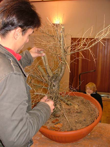 November 2008 beim Workshop. Ralf betrachtet den Besenstielfresser und versucht, etwas darin zu sehen...